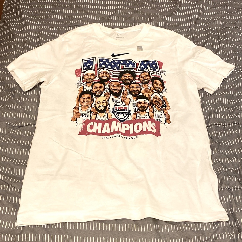 Nike Team USA basketball championship caricature shirt gold medal Paris Olympics